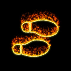 Fototapeta premium The symbol shoe prints burns in red fire