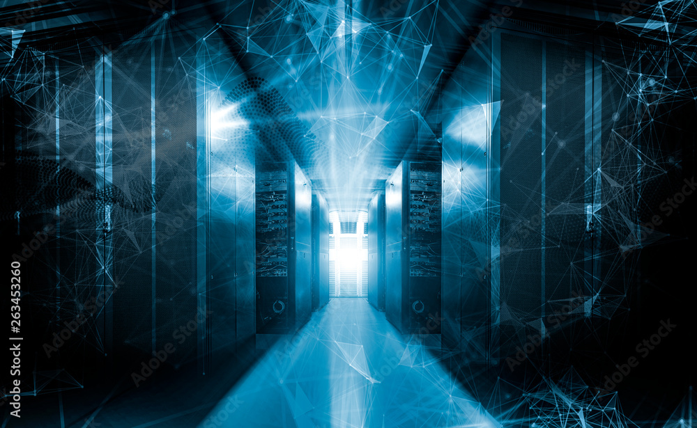 Poster abstract technology big data visualization 3d rendering cold toning