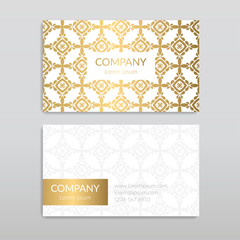 White and gold vintage business card. Luxury vector ornament template. Great for invitation, flyer, menu, brochure, postcard, background, wallpaper, decoration, packaging or any desired idea.