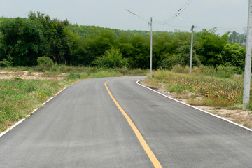 Asphalt roads in the forest, rural areas with electric poles on the side.