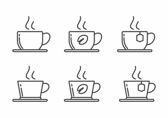Set of coffee and tea vector illustration. Coffee and tea icon with outline desing