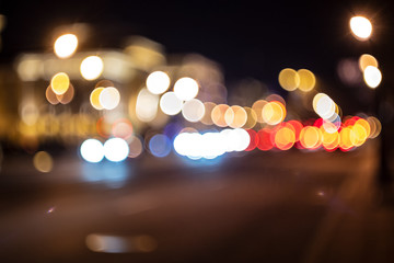Night lights of the big city. blurry.