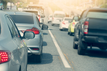 Cars on the road heading towards the goal of the trip, tourism by car, Break in traffic junction.
