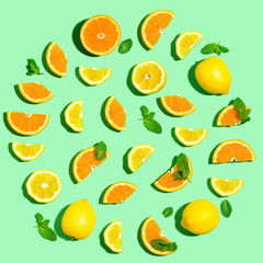 Collection of oranges and lemons overhead view flat lay