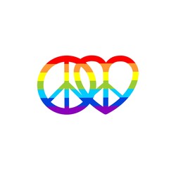 Hippie peace symbol pair with rainbow isolated on white background for t shirt, festival, bag, poster and other design