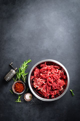 Mince. Ground meat with ingredients for cooking