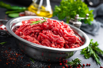 Mince. Ground meat with ingredients for cooking