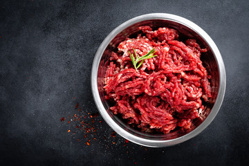 Mince. Ground meat with ingredients for cooking