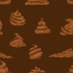 Vector Seamless Pattern of Cartoon Shit on Brown Background
