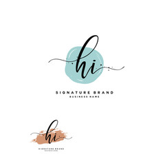 H I HI Initial letter handwriting and  signature logo.