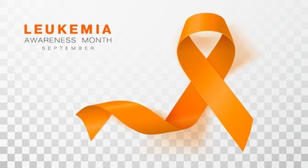 Leukemia Awareness Month. Orange Color Ribbon Isolated On Transparent Background. Vector Design Template For Poster.