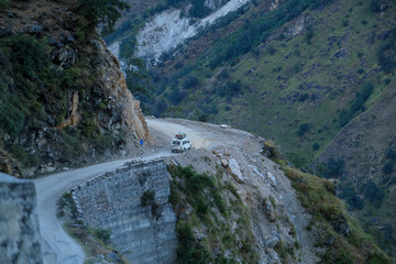 Top view of a curve on the road through the himalayas
