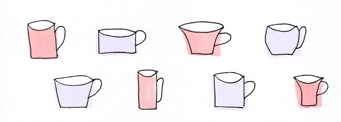 pattern cartoon cups pink and lavender line art