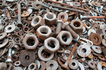 Fototapeta premium rusty screws, nails, nuts and bolts