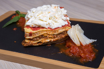 Portion of lasagna