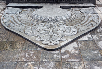 sculpture on entrance floor at Temple of the Tooth in Kandy 