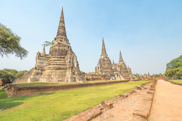 Fototapeta na wymiar Wat Phra Si Sanphet, the old Royal Palace in Thailand's ancient capital of Ayutthaya City.