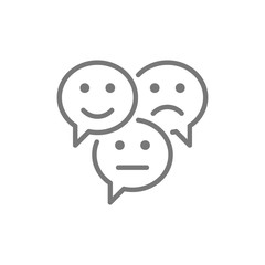 Feedback emoticon chats, positive, negative and neutral speech bubbles, comments line icon.