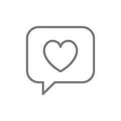 Heart in chat, positive feedback, like line icon.