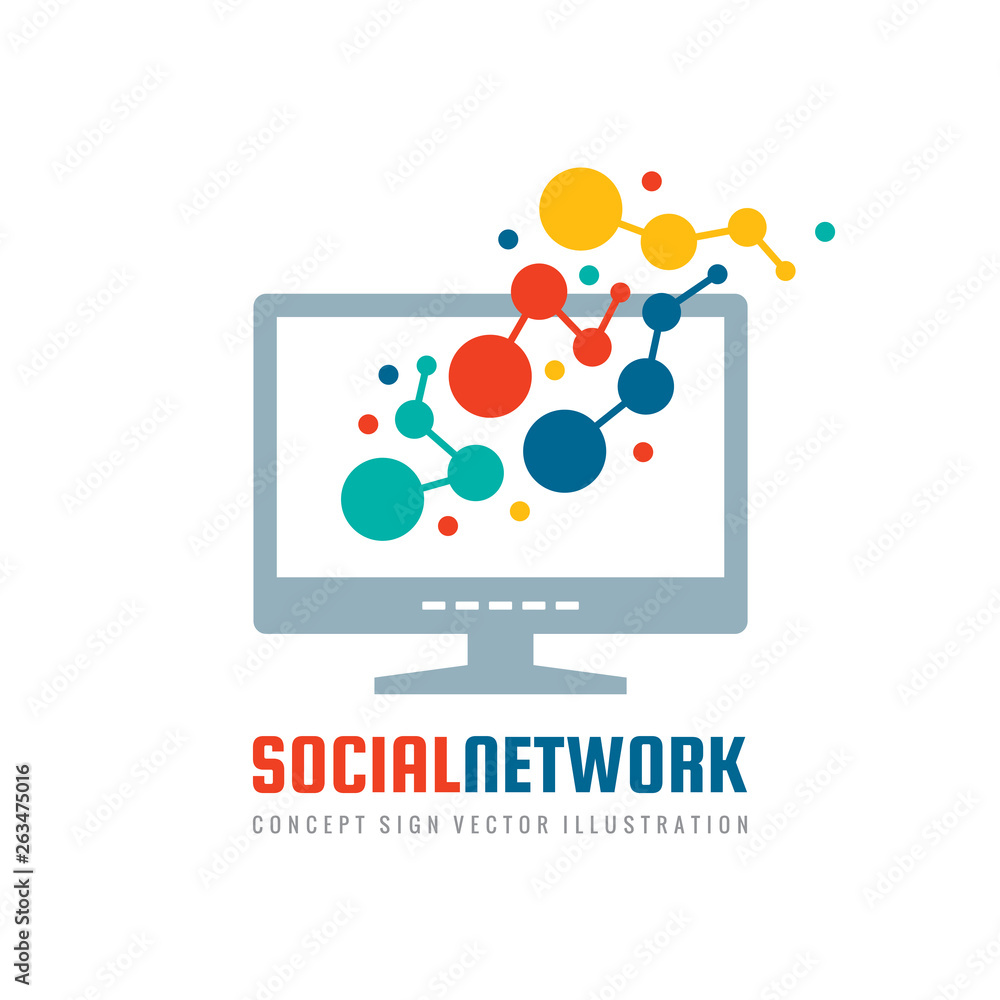 Poster social network - concept business logo tempalte vector illustration. computer monitor display creati