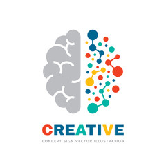 Creative idea - business vector logo template concept illustration. Abstract human brain sign. Geometric colored structure. Mind education symbol. Left and right hemisphere. Graphic design element.  - 263475002