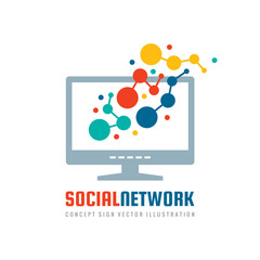 Social network - concept business logo tempalte vector illustration. Computer monitor display creative sign with abstract shapes. Modern technology. Graphic design element. 