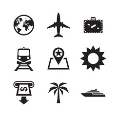 Travel vacation icons set. Vector illustration sign collection. 