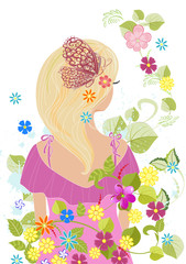 Naklejka na ściany i meble romantic girl with blond hair in flowers for your design
