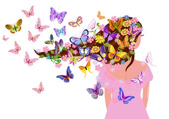 fancy girl with butterflies for your design