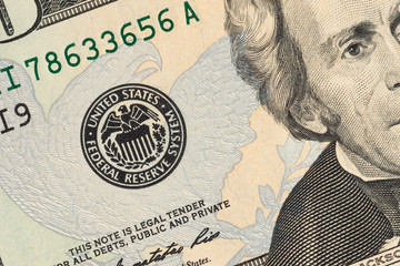 Background of twenty dollar bills. 