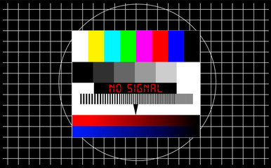 TV test pattern with caption no signal, offline, disturbance, error sign, concept,metaphor, vector - obrazy, fototapety, plakaty