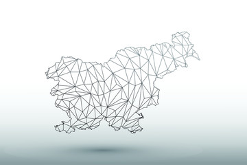 Slovenia map vector of black color geometric connected lines using triangles on light background illustration meaning strong network