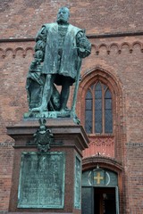 Fototapeta na wymiar The monument of Elector Joachim II von Brandenburg (1505-1571) before the Saint Nikolai Church in Berlin Spandau on June 10, 2015, Germany