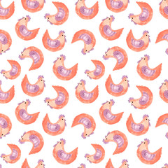 Watercolor seamless pattern with chicken