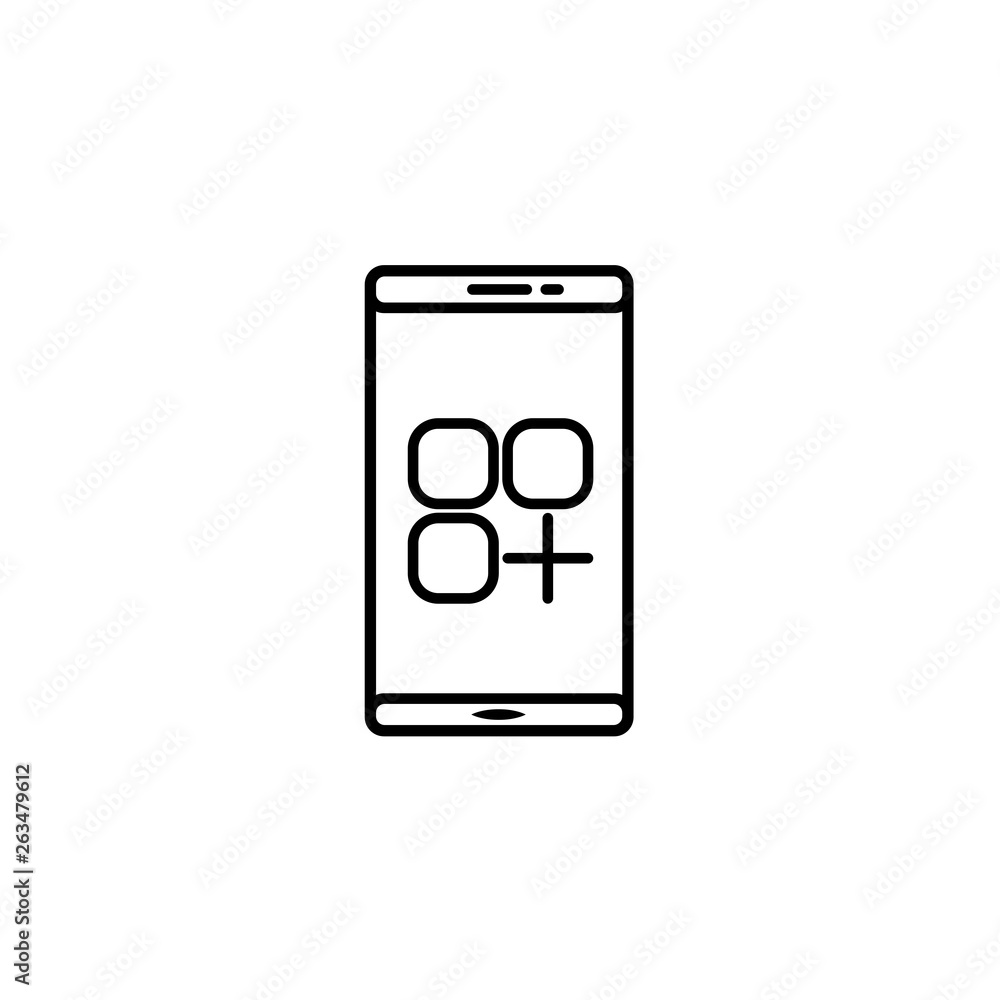 Poster touchscreen smartphone with application icons.
