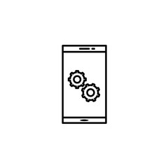 Smartphone Gears icon with smartphone pictogram clipart. Vector illustration style is a flat iconic symbol, gray colors. Designed for web and software interfaces.