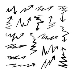 Isolated vector hand drawn arrows set on a white background