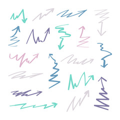 Isolated vector hand drawn arrows set on a white background