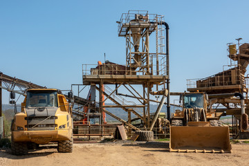 A Truck and a Bulldozer on a quarry site