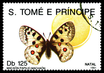Postage stamp. Butterfly Papilio machaon.