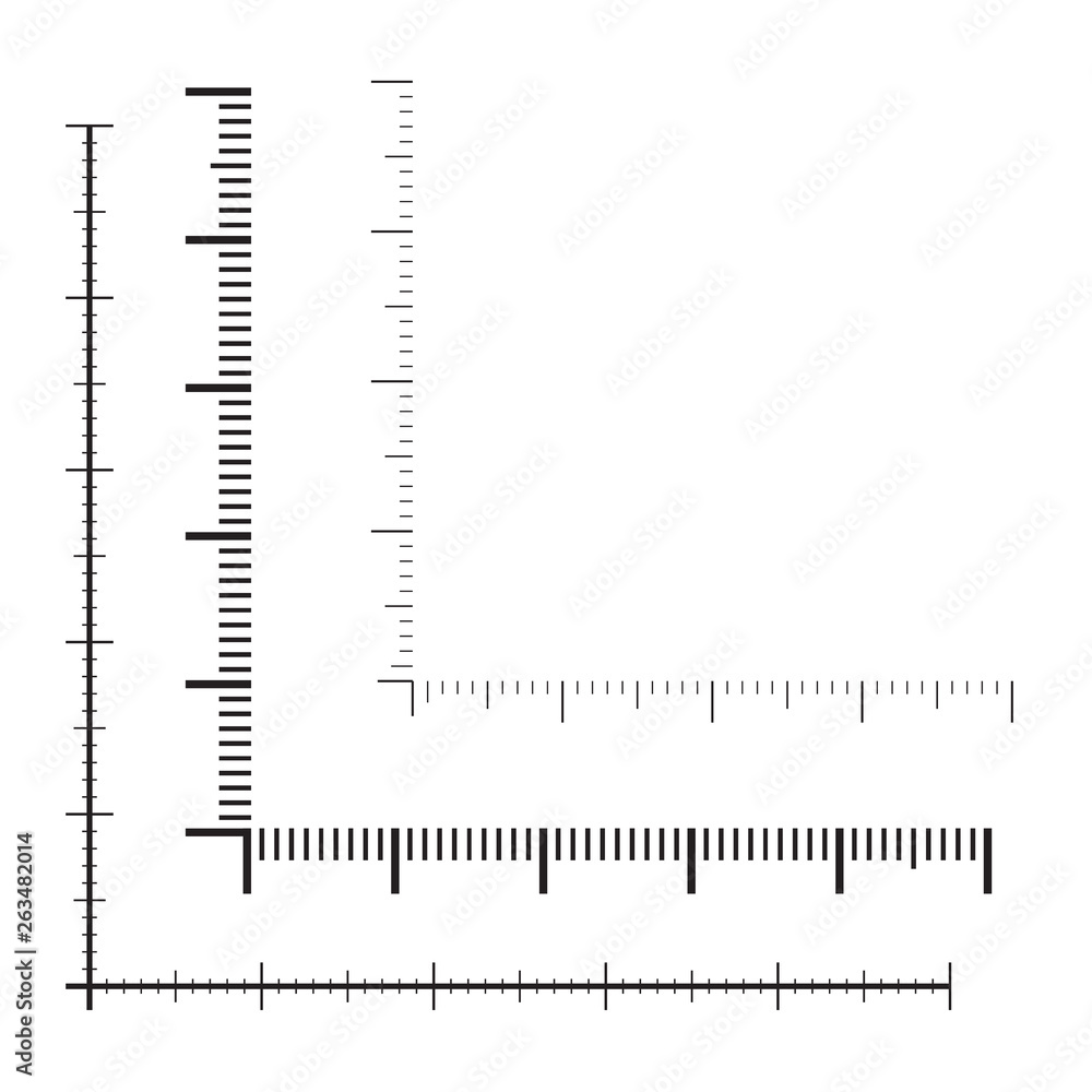 Poster corner ruler vector. measuring scales. mackup for rulers. size indicators set isolated on background