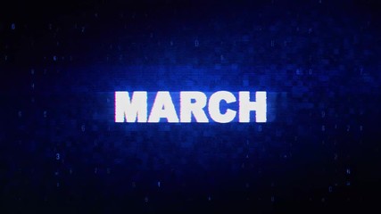 March Text Digital Noise Twitch and Glitch Effect Tv Screen Loop Animation Background. Login and Password Retro VHS Vintage and Pixel Distortion Glitches Computer Error Message.