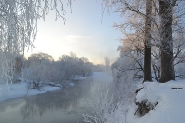 winter landscape with river and trees