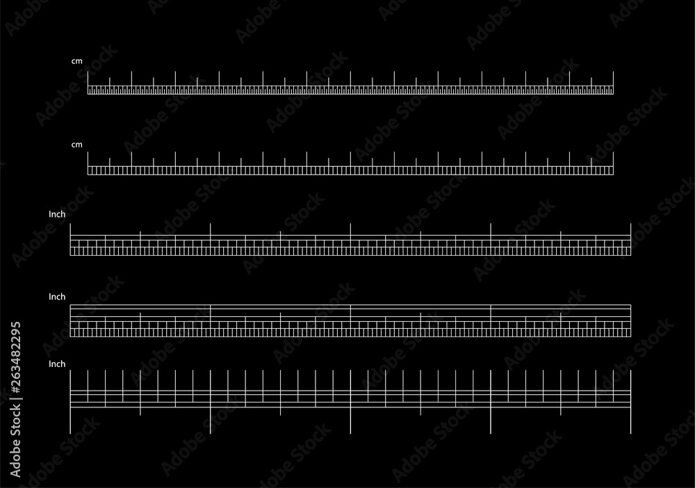 Poster vector set of metric rulers in flat style. measuring scales. mackup for rulers. size indicators set 