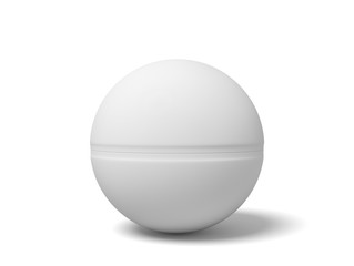 3d close-up rendering of white ping pong ball on white background.