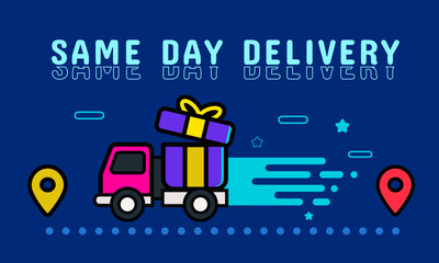 Same day delivery banner, online shopping concept. Vector illustration