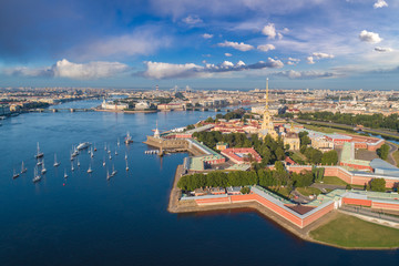 Saint Petersburg. Russia. Panorama view of the Peter and Paul Fortress. Star Peter and Paul...