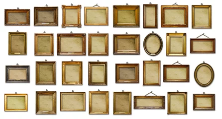 Foto op Plexiglas Retro Set van drie vintage gouden barokke houten frames op geïsoleerde background