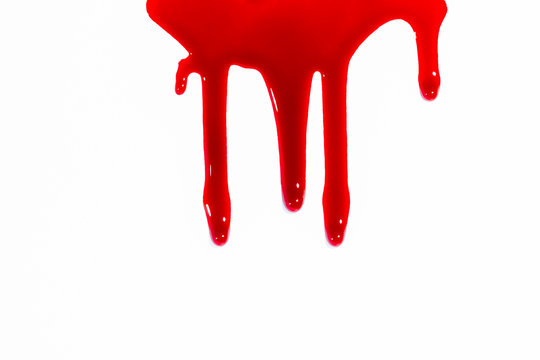 red nail polish on a white background, a drop of red, blood flows, arko red color, scarlet