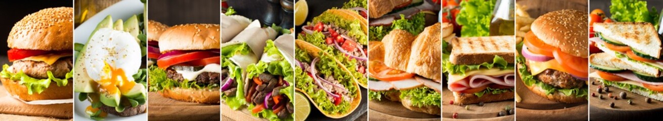 Photo collage of various fast food products